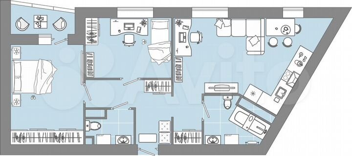 2-к. квартира, 65 м², 2/13 эт.