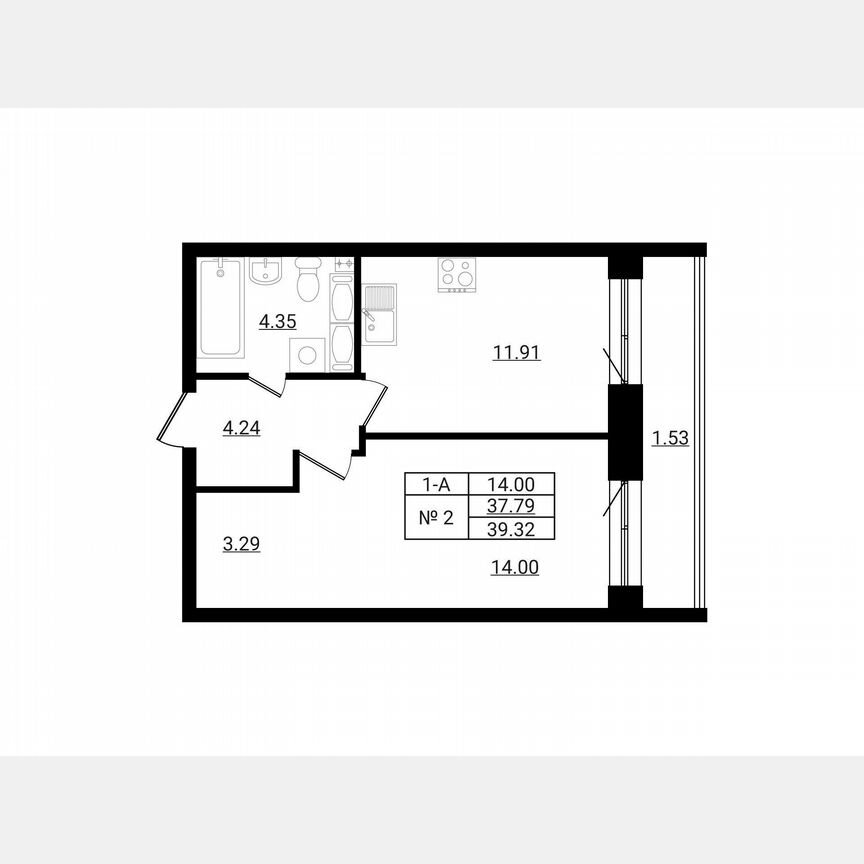 1-к. квартира, 39,3 м², 4/9 эт.