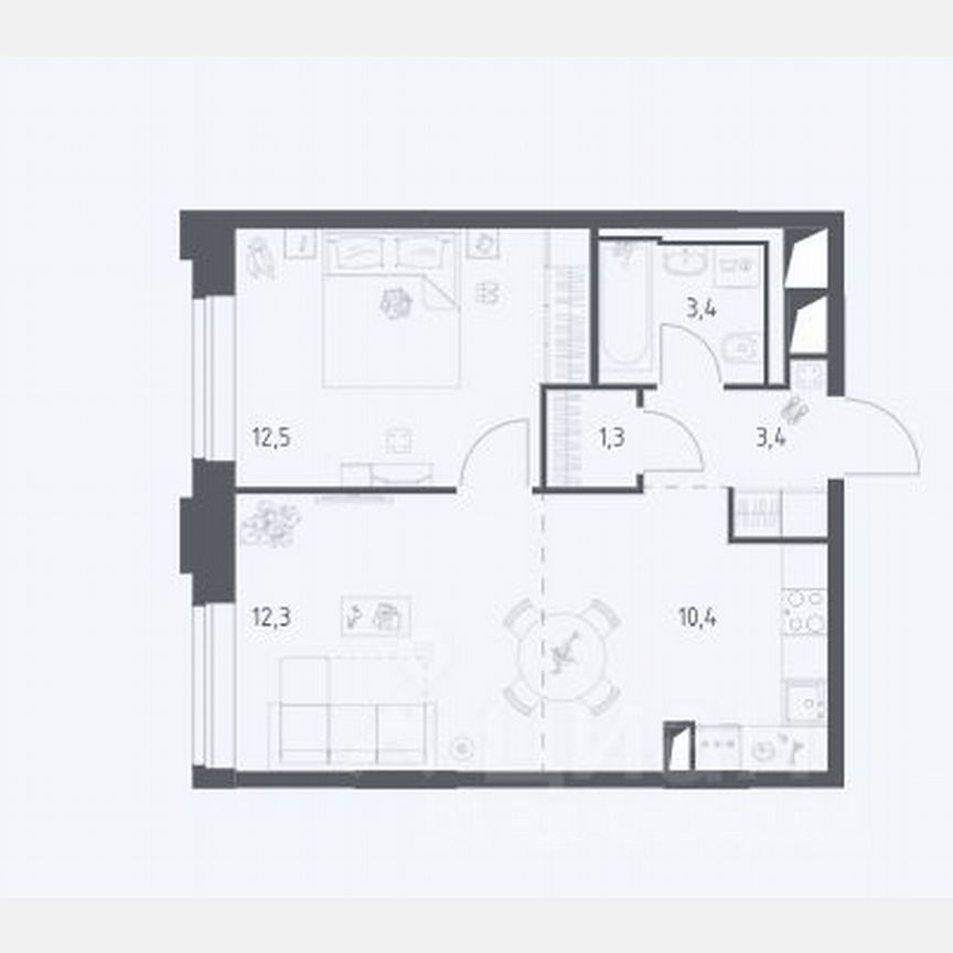 2-к. квартира, 43,3 м², 4/13 эт.