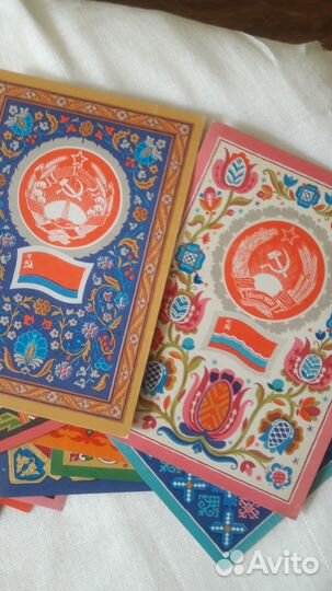 Набор открыток гербы и флаги республик СССР