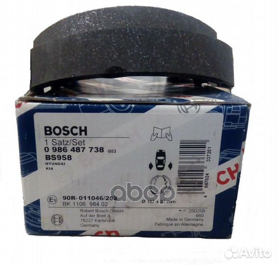 Колодки тормозные барабанные 0986487738 Bosch
