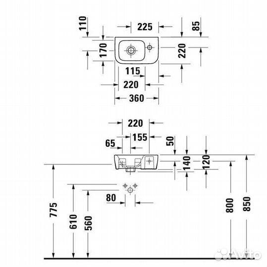 Duravit DuraStyle Раковина 36x22 см, 1 отв., цвет: