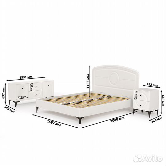 Спальный гарнитур с тв-тумбой Валенсия № 39, цвет белый шагрень, спальное место 1600х2000 мм., ортоп