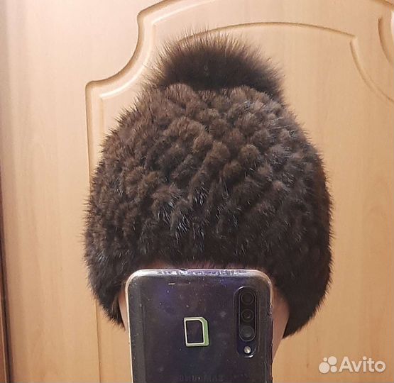 Шапка норковая вязаная женская