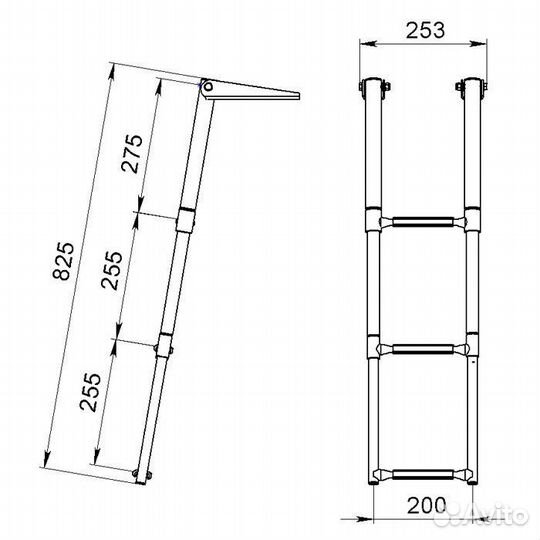 Трап телескопический складной узкий, 3 белых ступе