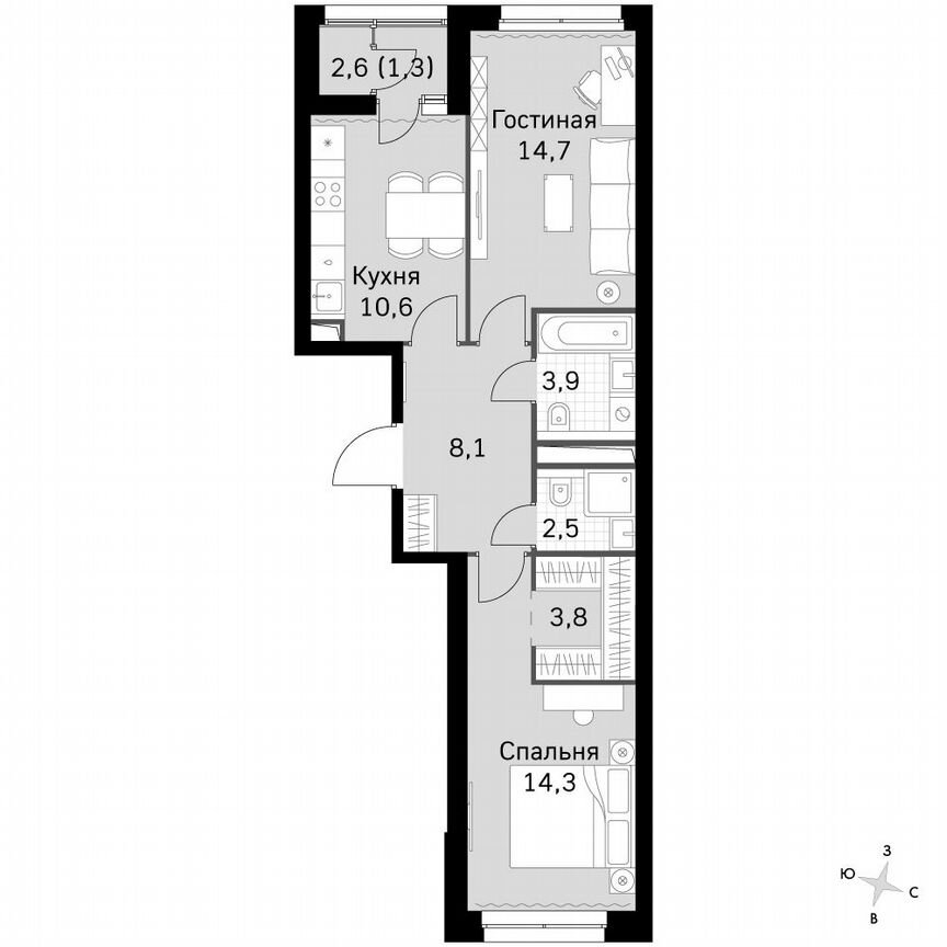 2-к. квартира, 59,4 м², 25/25 эт.