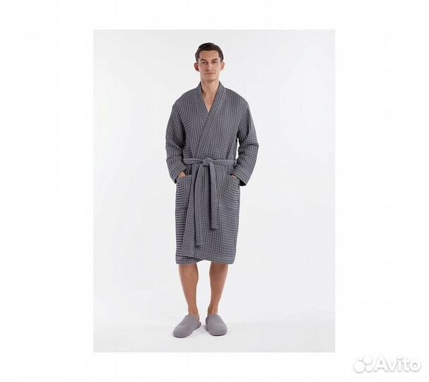 Халат вафельный мужской Home One темно-серый 56-58