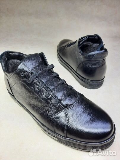 Тёплые зимние кожаные кеды с мехом (Арт.94086)