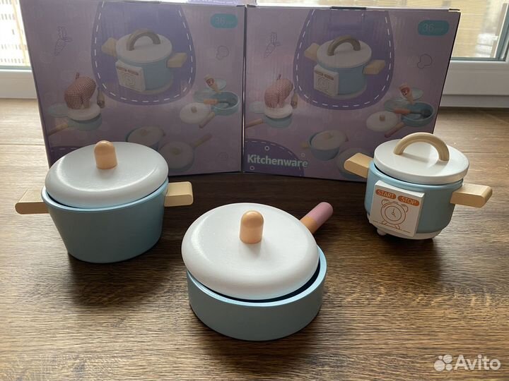 Детская посуда для кухни из дерева (17 предметов)