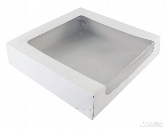 Короб белый/картон с угловым окном 22*22*6 см