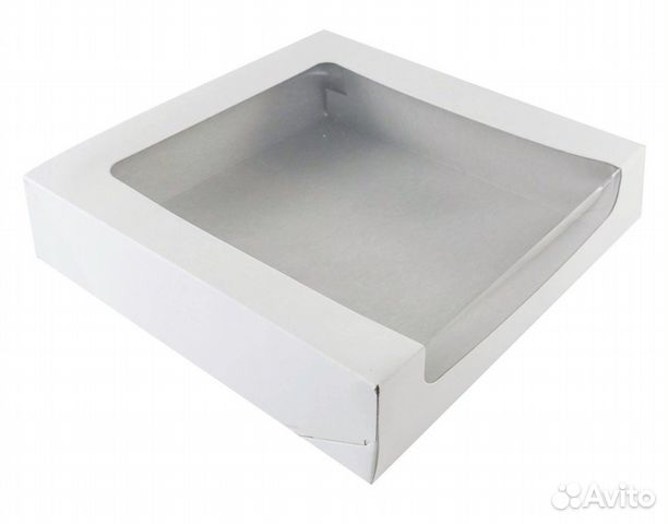 Короб белый/картон с угловым окном 22*22*6 см