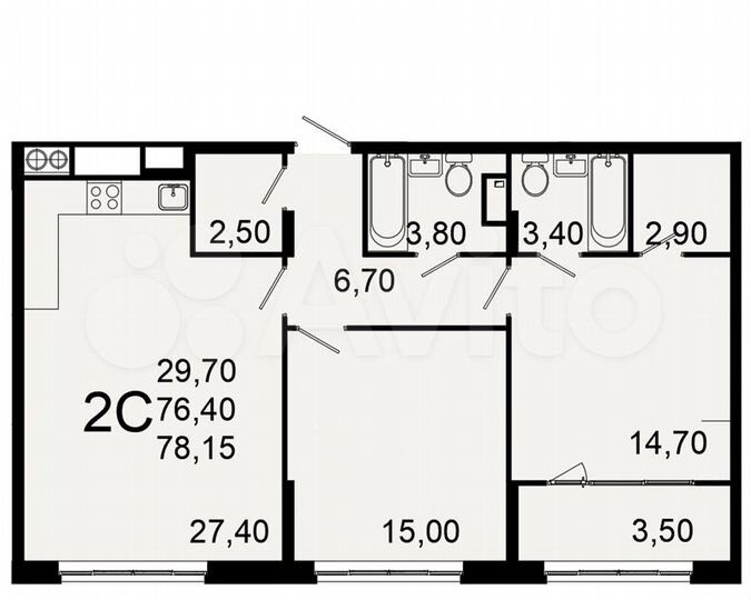 2-к. квартира, 78,2 м², 1/10 эт.