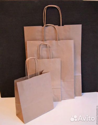 Крафт пакеты с ручками коричневые, белые, черные