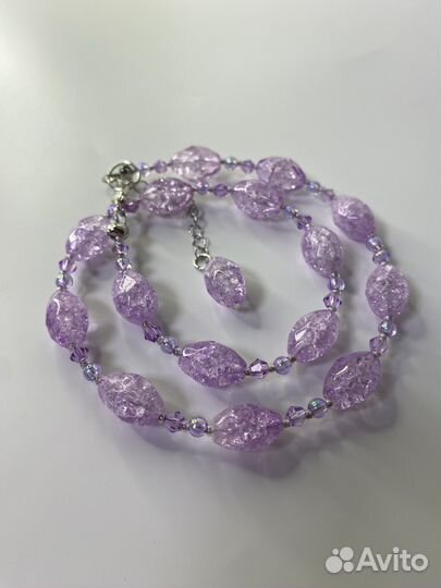 Сиреневые бусы кракле стекло огранка 45 см