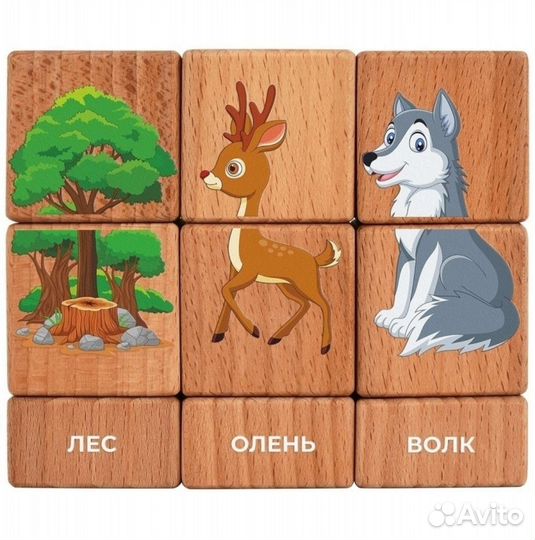 Кубик на оси mega toys деревянный лесные животные