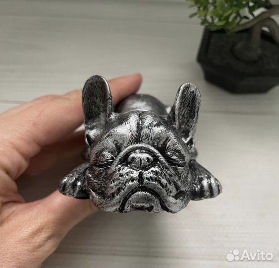 Фигурка французский бульдог, мраморное серебро
