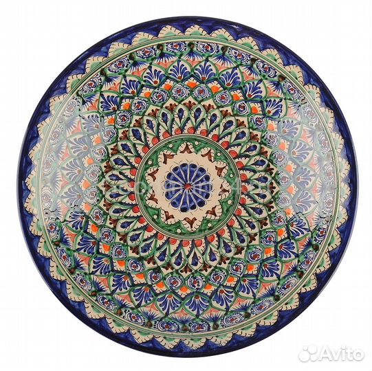 Ляган синий 42 см. плоский Риштанский