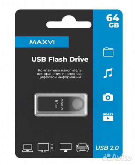 USB флеш-накопитель Maxvi 64GB монолит dark grey