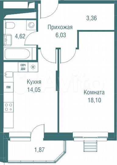 1-к. квартира, 48,1 м², 15/25 эт.