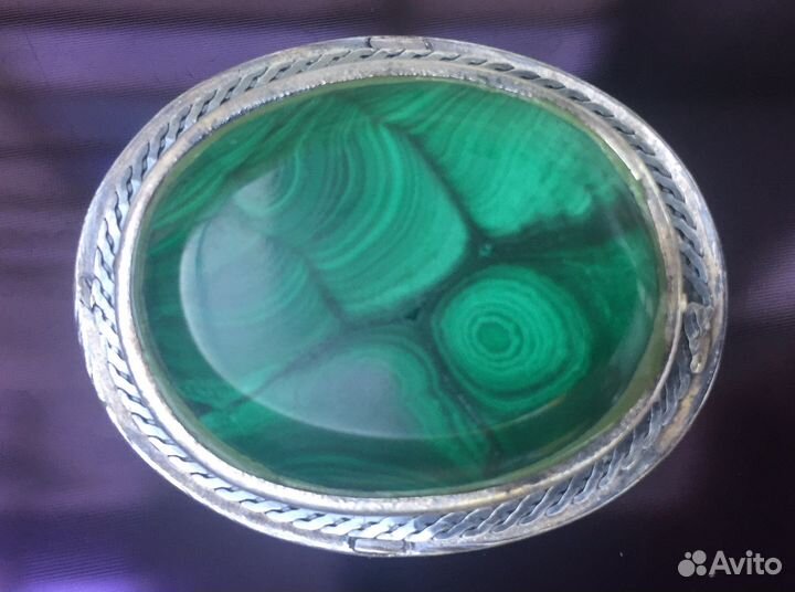 Брошь серебро 875 малахит СССР