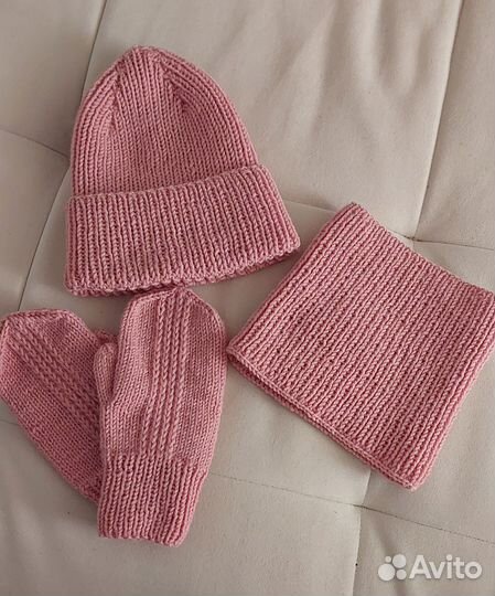 Комплект ручной работы шапка+снуд+варежки