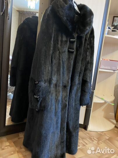 Шуба Норковая черная с капюшоном 50/52/54
