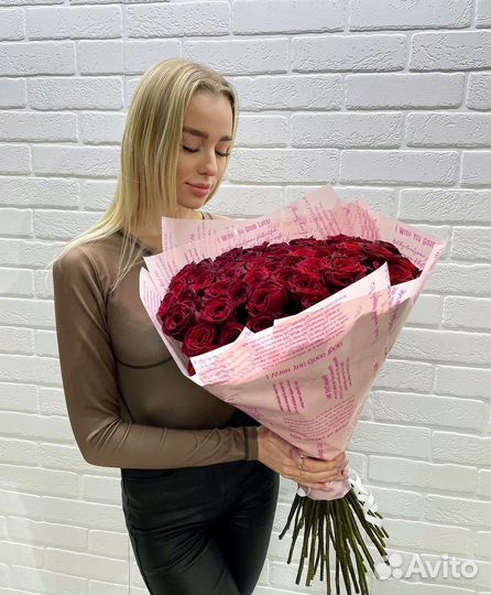 Букет свежих голландских роз 51 шт