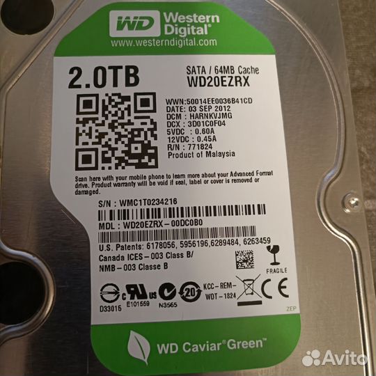 Жесткий диск HDD SATA Western Digital 2TB Green