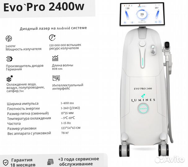 Диодный лазер для эпиляции Lumines Эво Про 2400