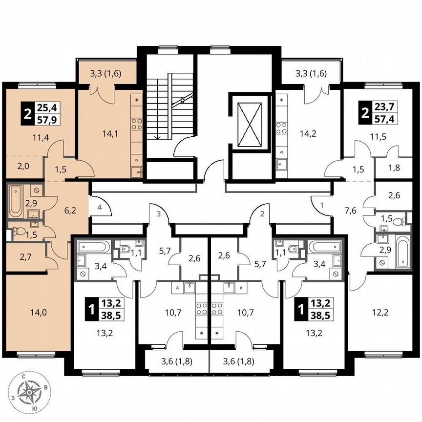 2-к. квартира, 57,9 м², 2/8 эт.