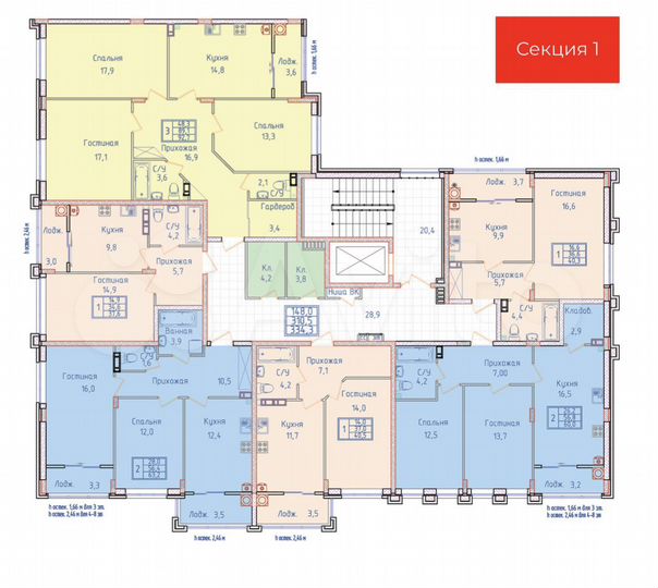 3-к. квартира, 92,7 м², 7/8 эт.