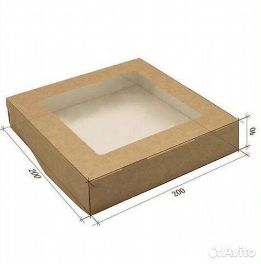 Коробка с окошком крафт 200х200х40