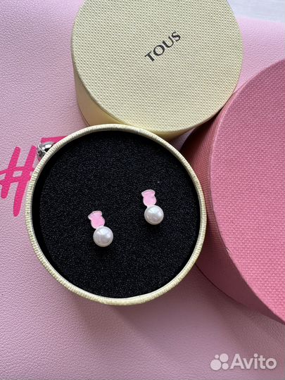 Серьги сереб кварцит жемчуг Tous Mini Color