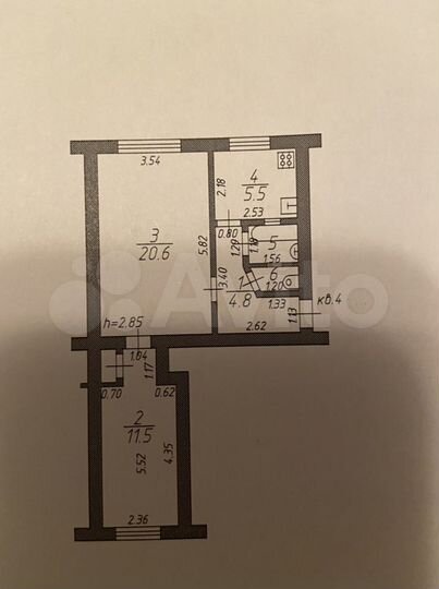2-к. квартира, 45,3 м², 1/2 эт.