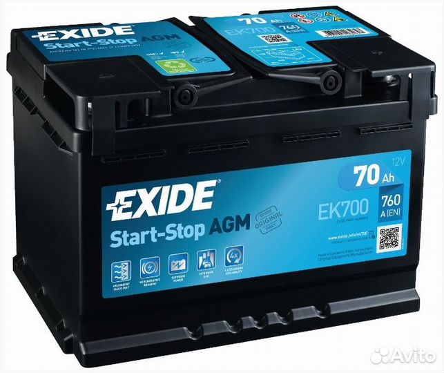 Аккумулятор 70 Ач AGM Exide EK700 на Start-Stop