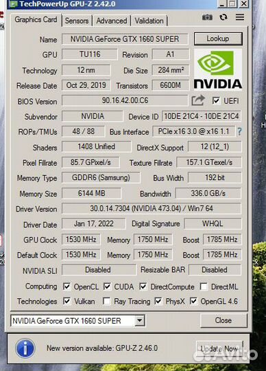 Видеокарта GTX 1660 super 6gb новая
