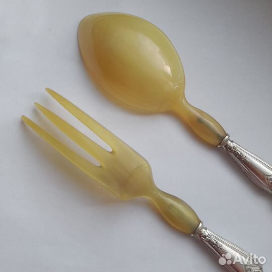 Большой антикварный набор серебро в футляре 19 век