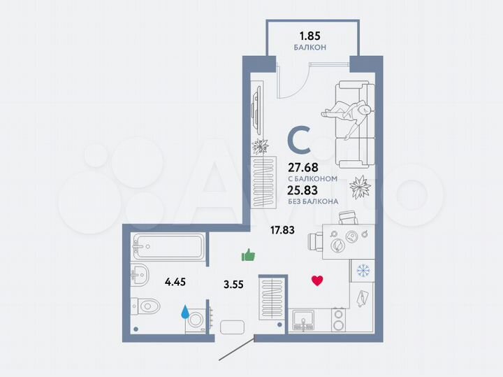 Квартира-студия, 25,8 м², 7/13 эт.