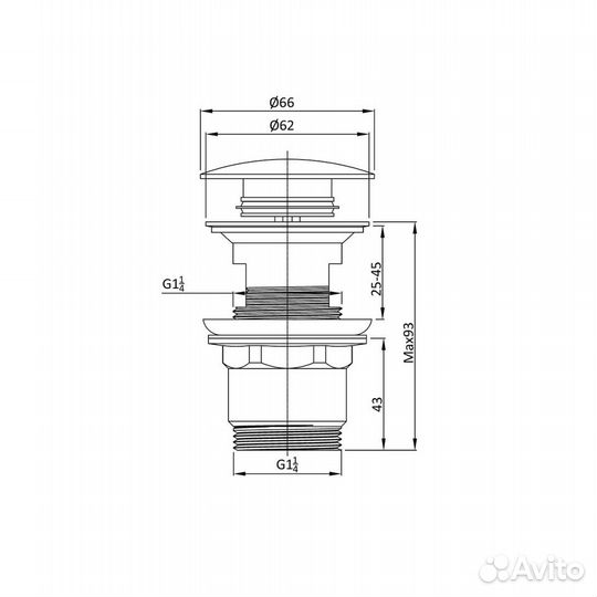 Донный клапан DPU-1B01MB клик-клак G1 1/4, с пере