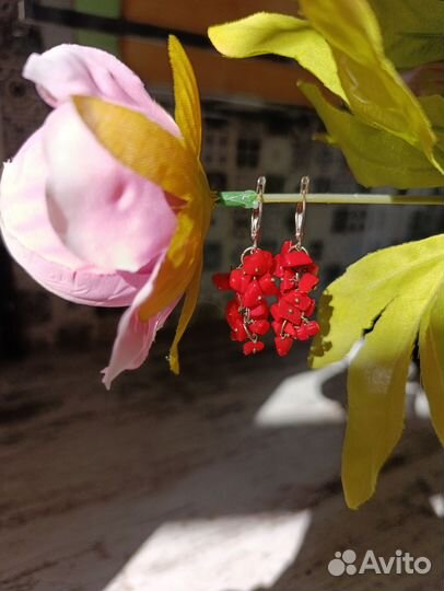 Серьги из натурального камня Красного корала