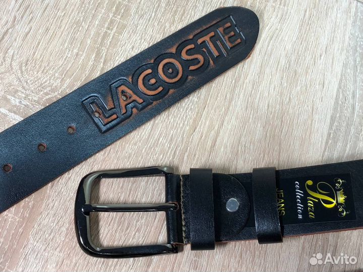 Ремень мужской Lacoste кожаный. Коричневый