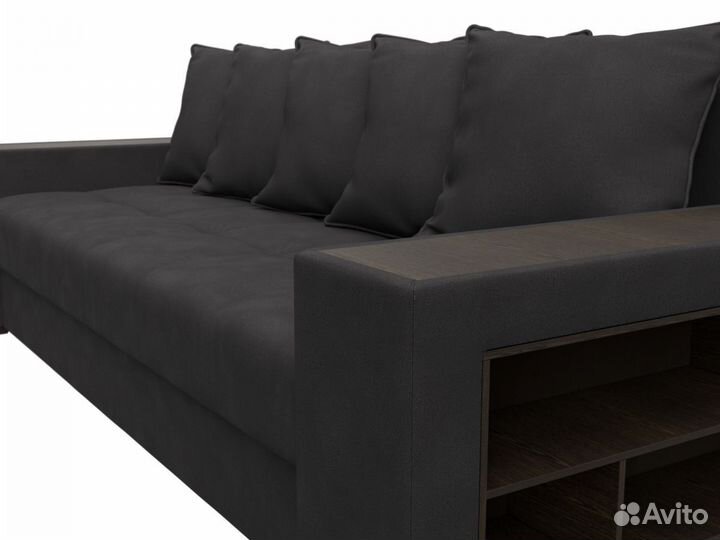 Диван прямой Дубай полки справа, замша, joly 08 коричневый