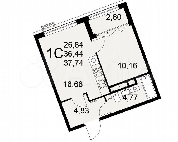 1-к. квартира, 37,7 м², 2/16 эт.