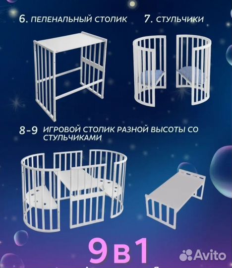 Детская кроватка трансформер 9 в 1