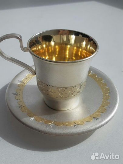 Кофейный набор из мельхиора,серебра с позолотой