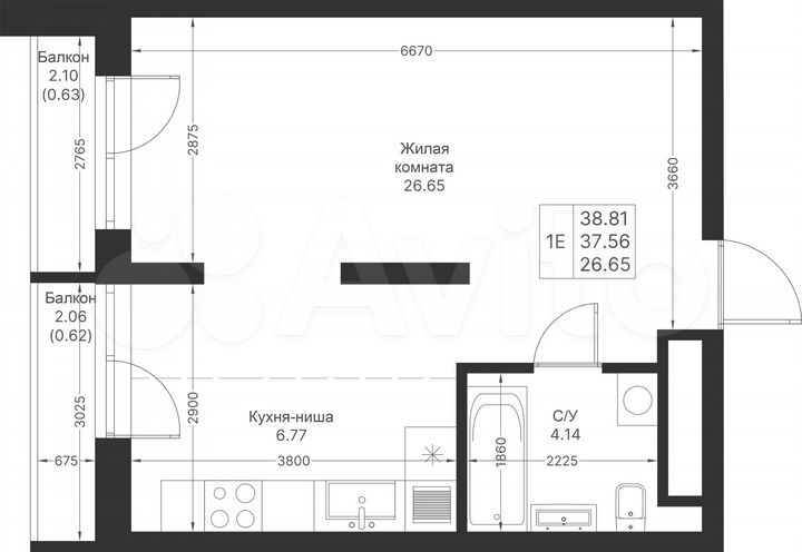 Квартира-студия, 38,8 м², 13/25 эт.