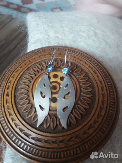 Серьги Пёрышки Винтаж Мельхиор