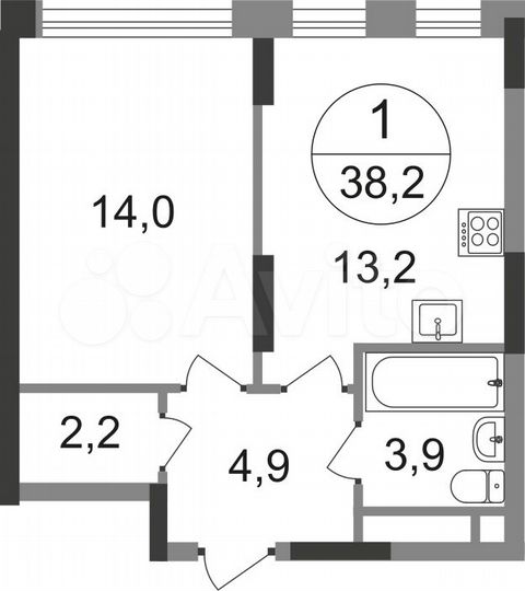 1-к. квартира, 38,2 м², 12/17 эт.