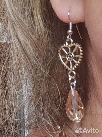 Серьги Шестеренки с дымчатым кварцем