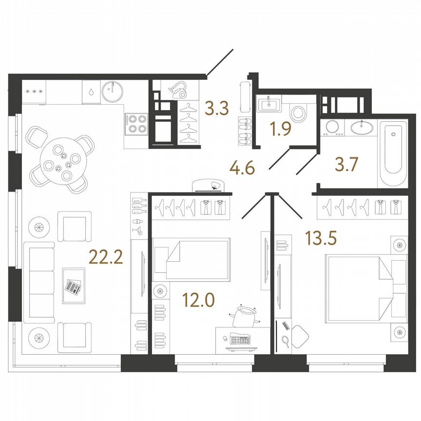 2-к. квартира, 61 м², 12/12 эт.